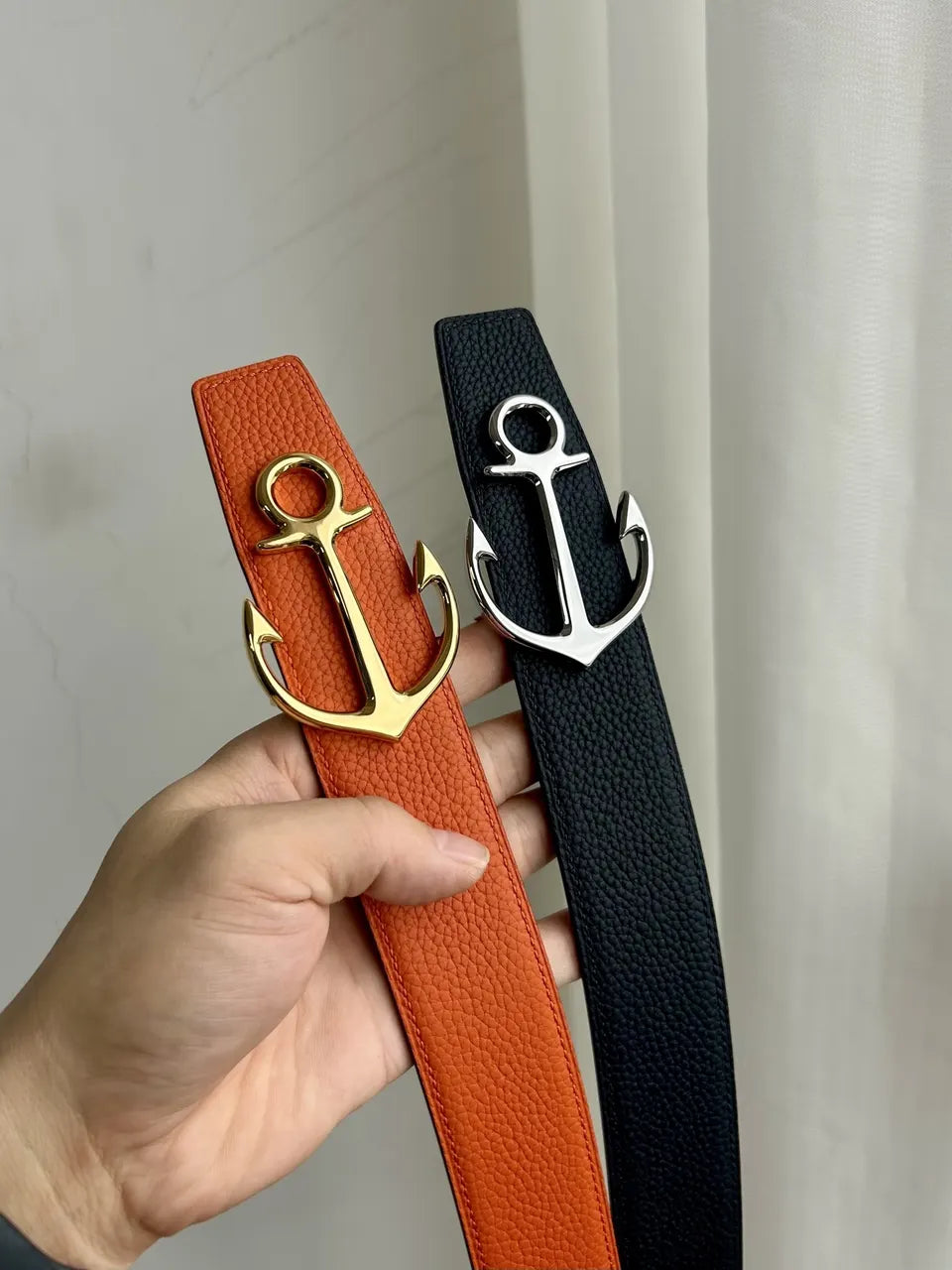 Hermes Orange Anchor Buckle Belt - Hình 9