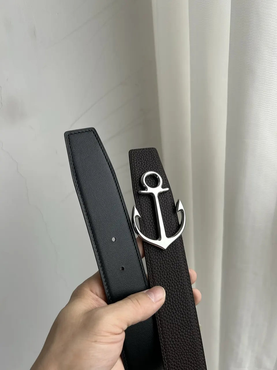 Anchor Buckle Leather Belt - Hình 2