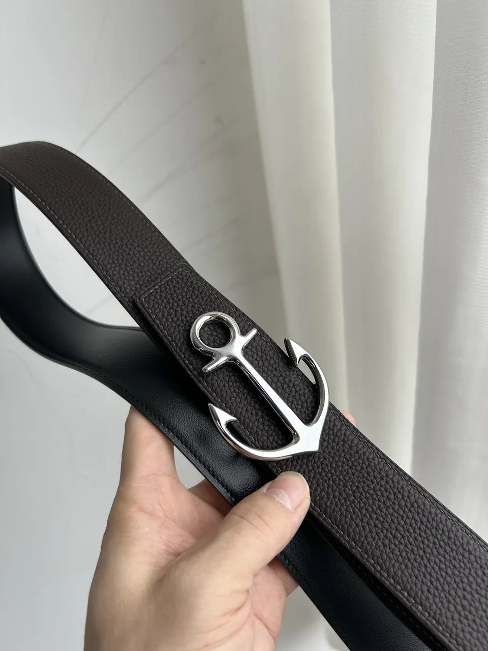 Anchor Buckle Leather Belt - Hình 3