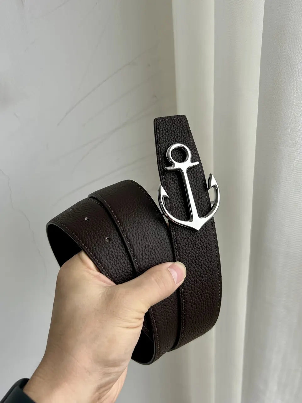 Anchor Buckle Leather Belt - Hình 4