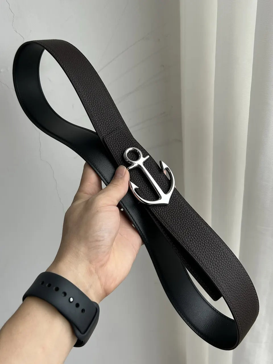 Anchor Buckle Leather Belt - Hình 5