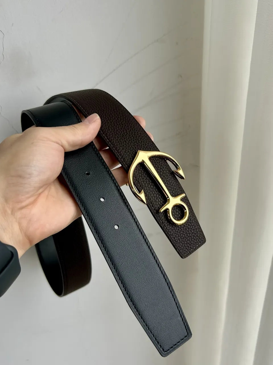 Anchor Buckle Leather Belt - Hình 6