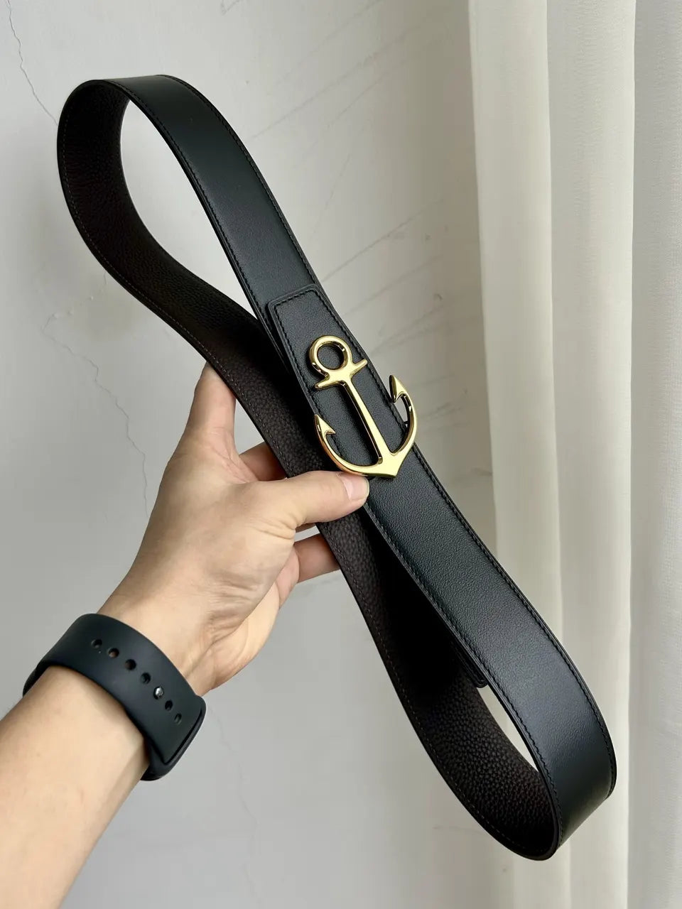 Anchor Buckle Leather Belt - Hình 8