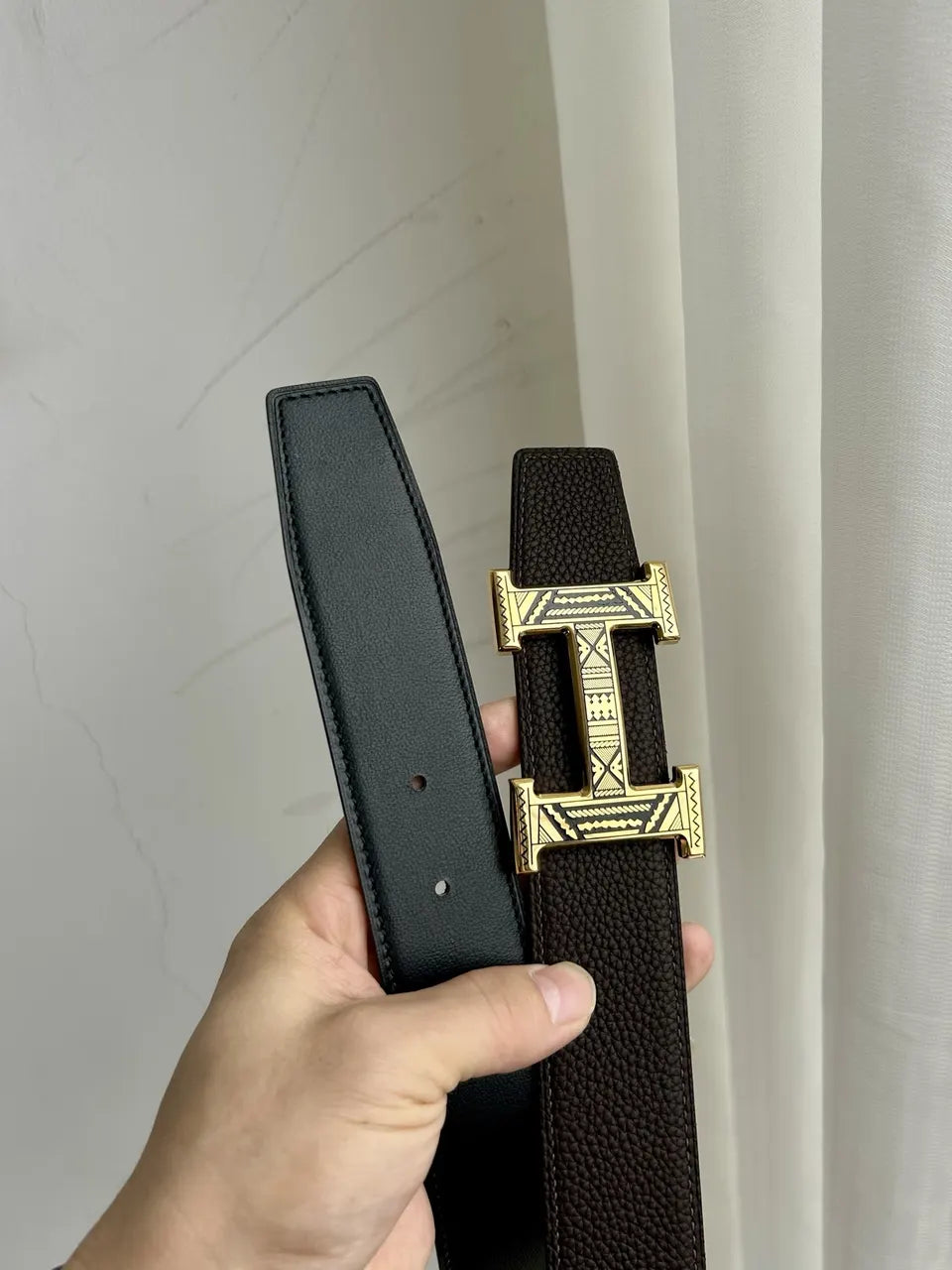 Hermes Brown Textured Leather Belt
