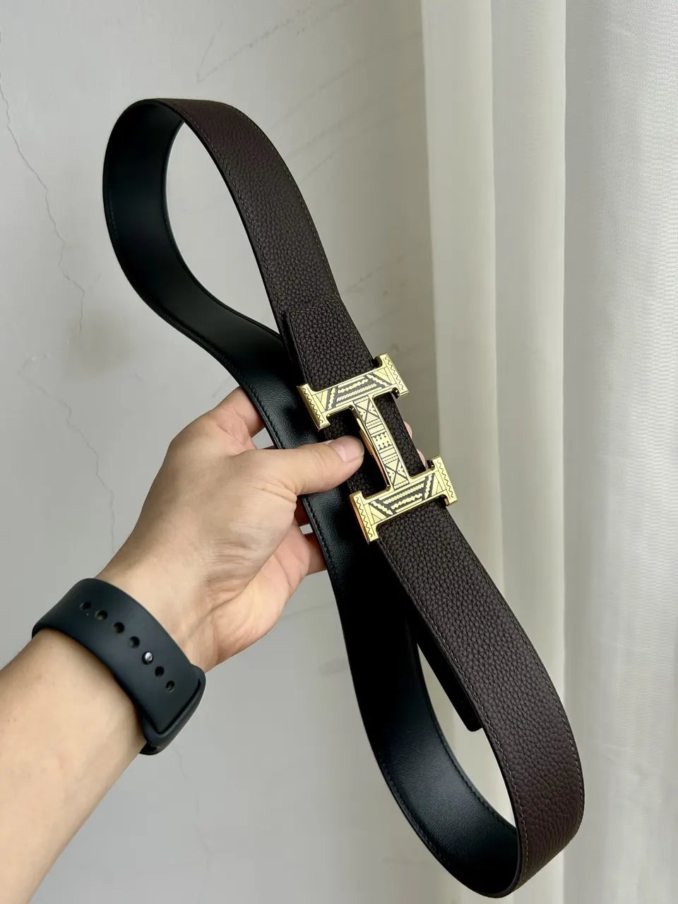 Hermes Brown Textured Leather Belt - Hình 3