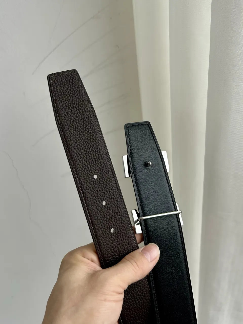 Hermes Brown Textured Leather Belt - Hình 5
