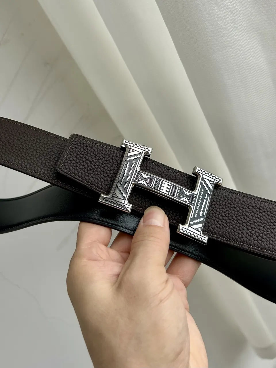 Hermes Brown Textured Leather Belt - Hình 6