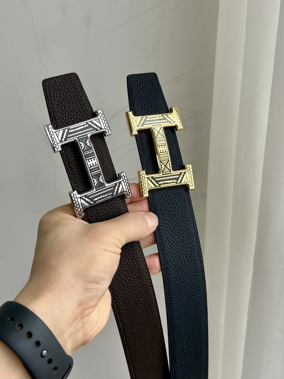 Hermes Brown Textured Leather Belt - Hình 9