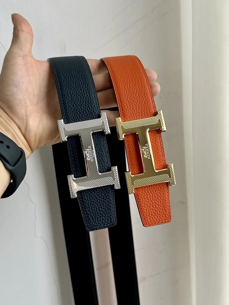 Hermes Orange Navy Leather Belt