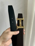 Hermes Dark Brown Leather Belt gold