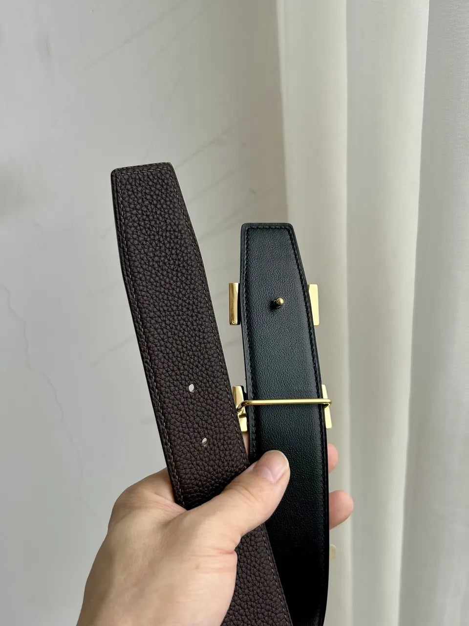Hermes Dark Brown Leather Belt gold - Hình 2