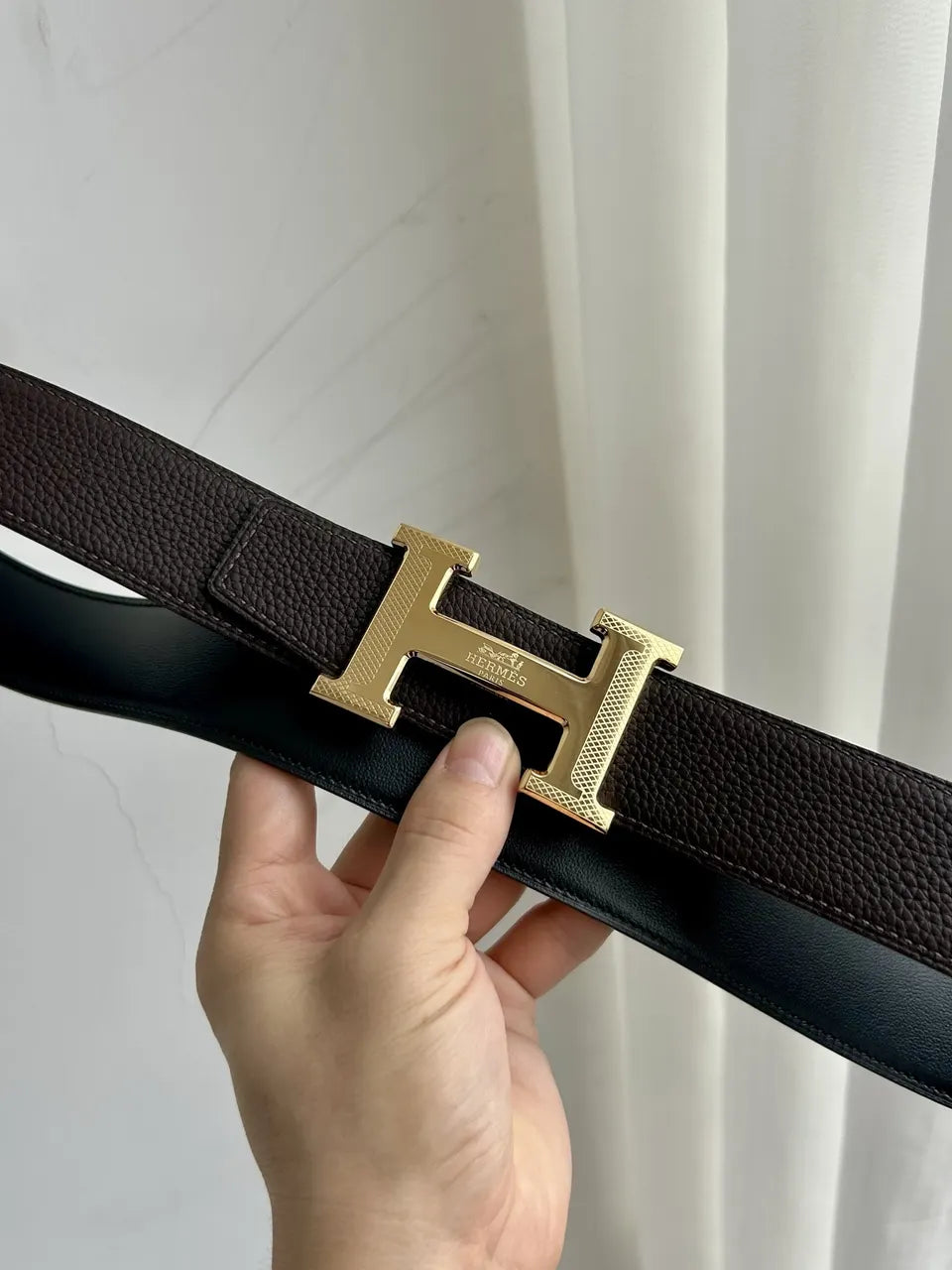 Hermes Dark Brown Leather Belt gold - Hình 3