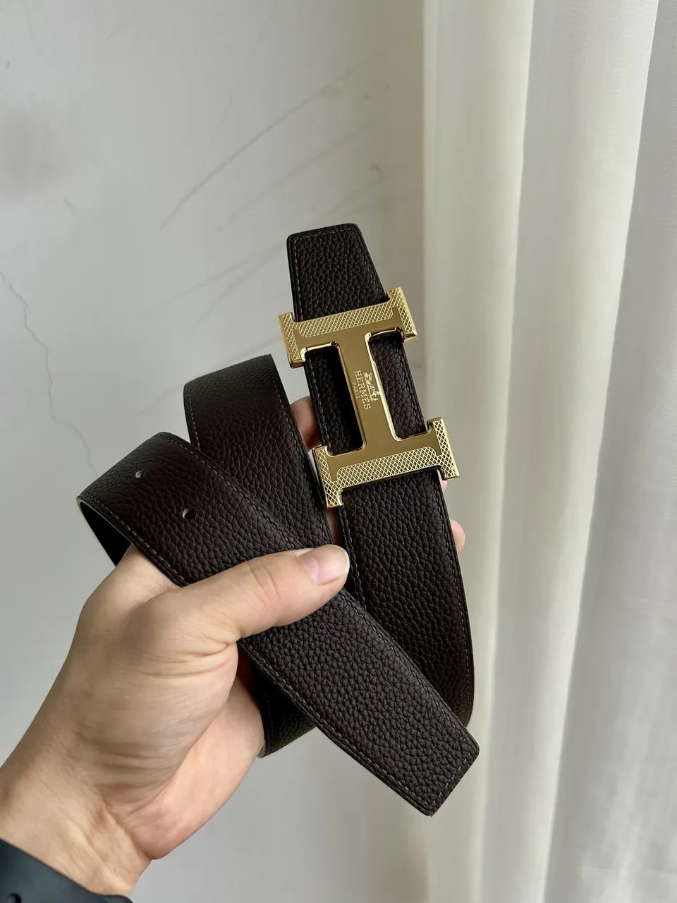 Hermes Dark Brown Leather Belt gold - Hình 4