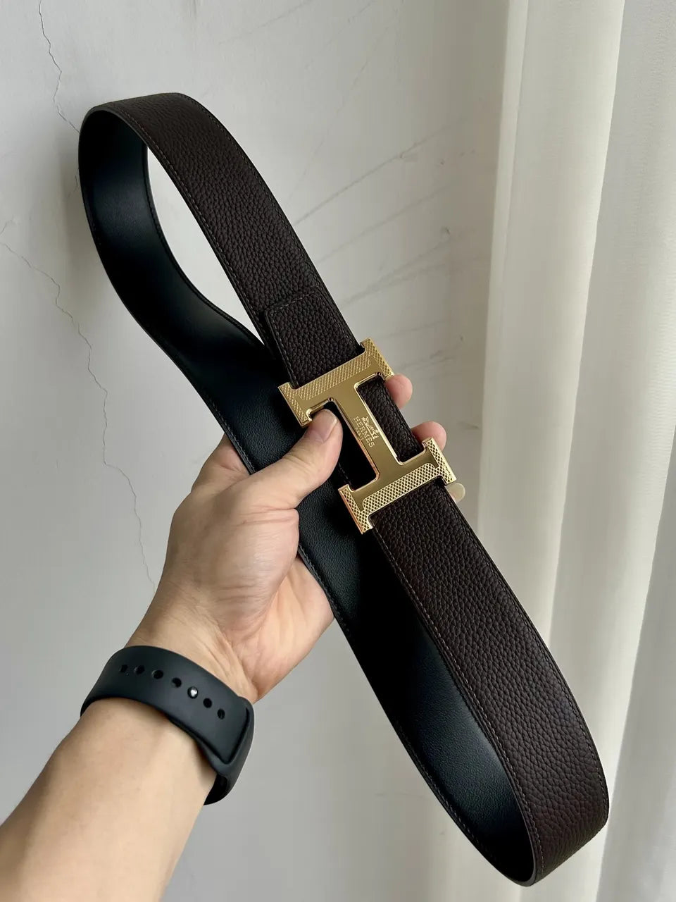 Hermes Dark Brown Leather Belt gold - Hình 5