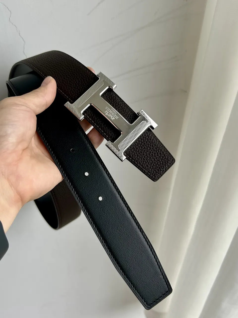 Hermes Dark Brown Leather Belt gold - Hình 6