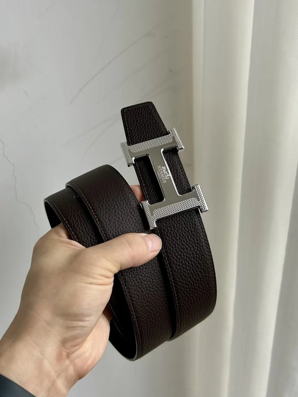 Hermes Dark Brown Leather Belt gold - Hình 7