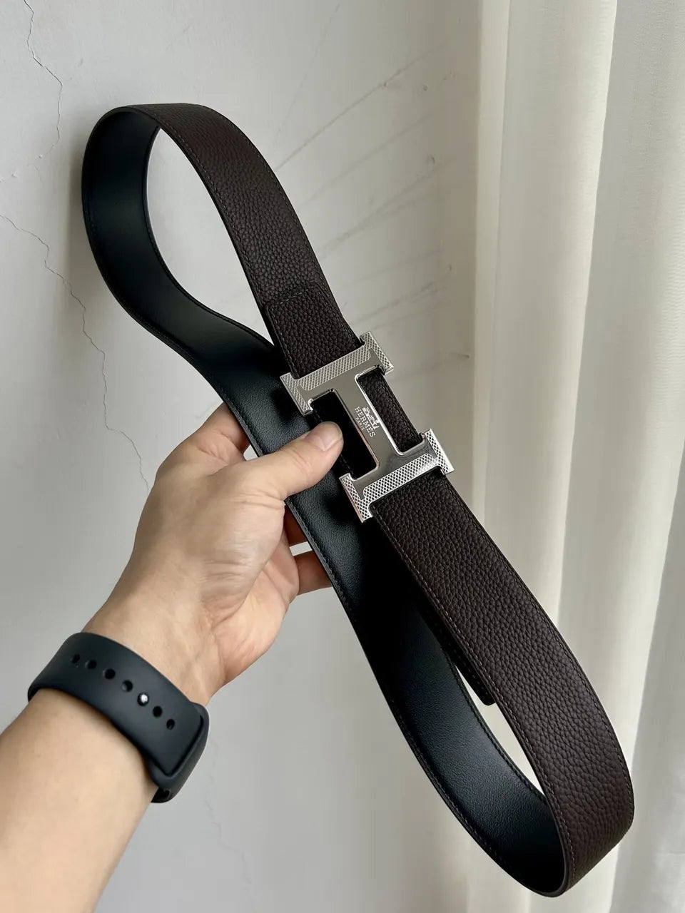 Hermes Dark Brown Leather Belt gold - Hình 8