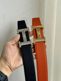 silver Hermes Orange Black Leather Belt