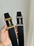 Hermes Black Leather Belt gold silver