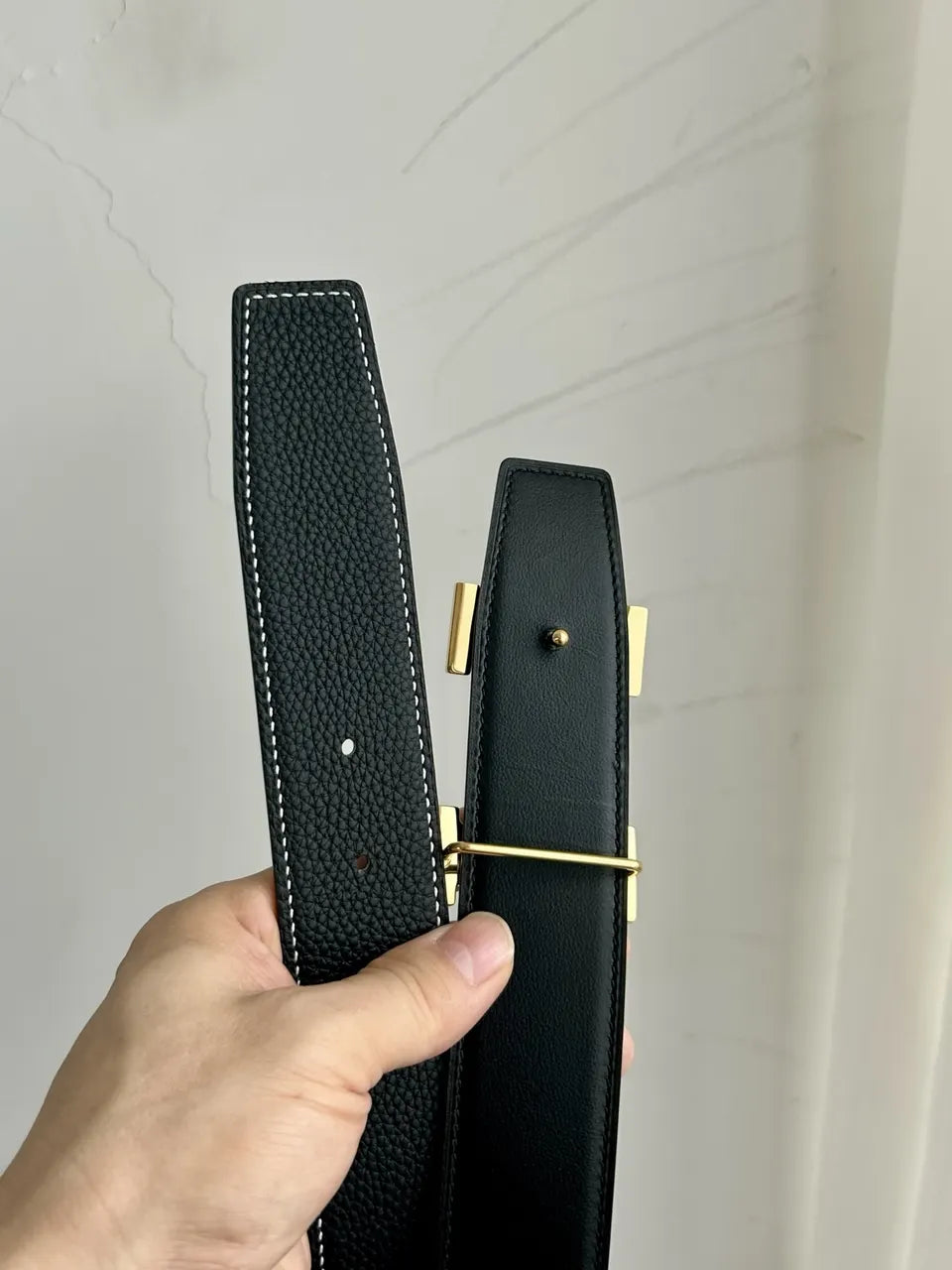 Hermes Black Leather Belt gold silver - Hình 4