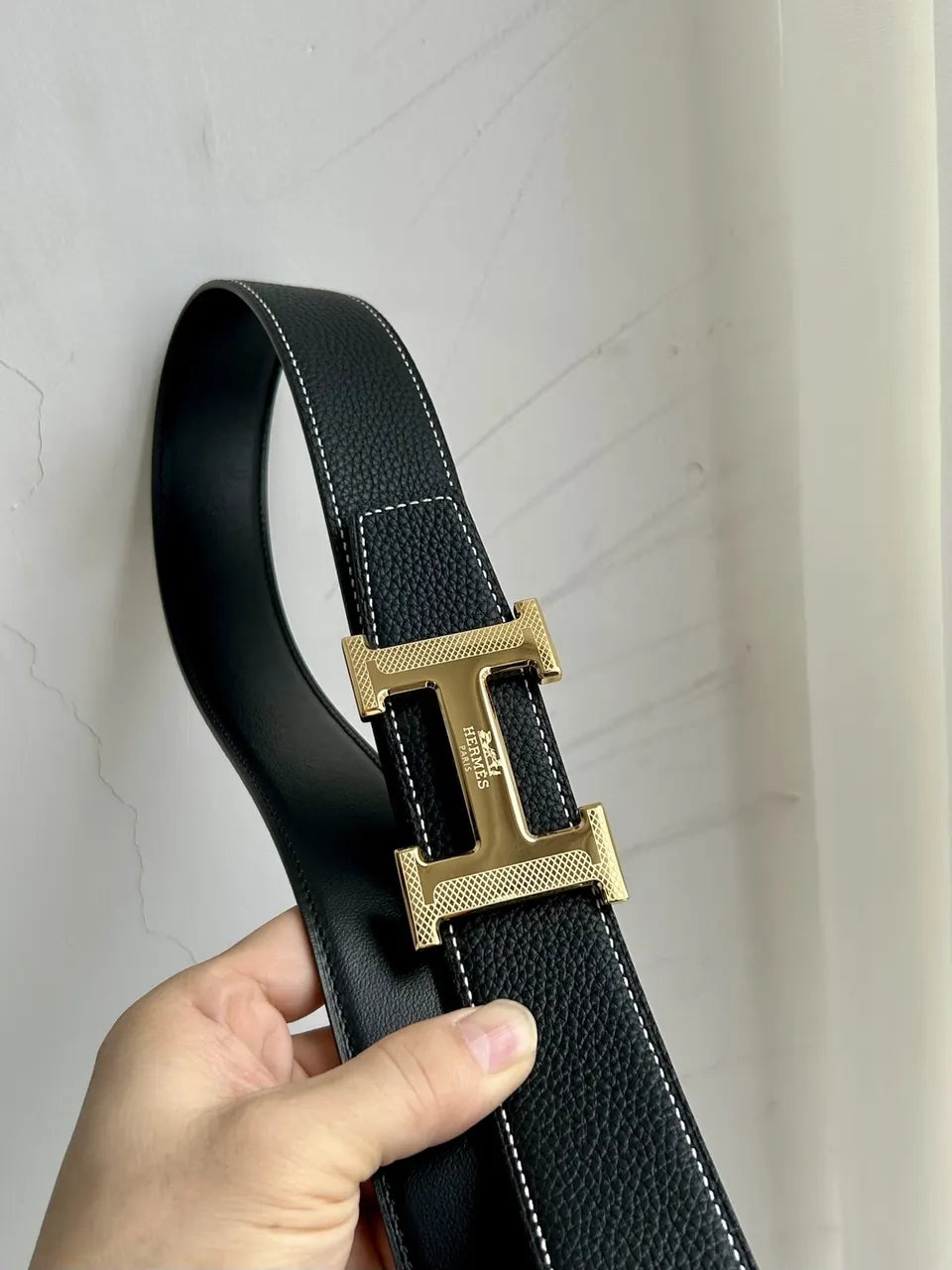 Hermes Black Leather Belt gold silver - Hình 5