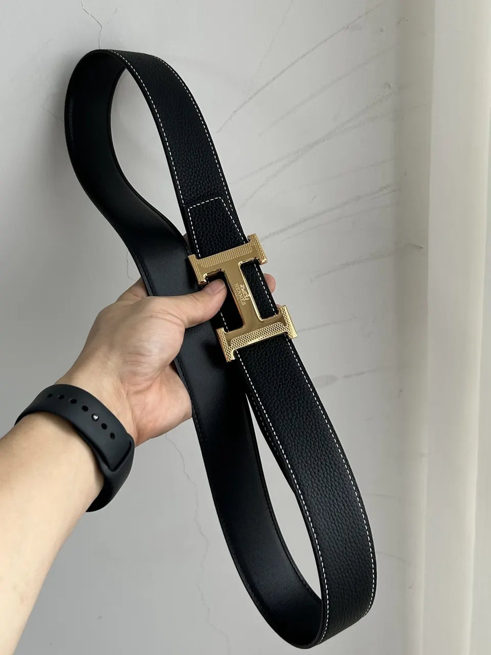 Hermes Black Leather Belt gold silver - Hình 6