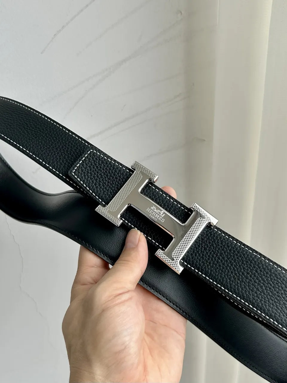 Hermes Black Leather Belt gold silver - Hình 7