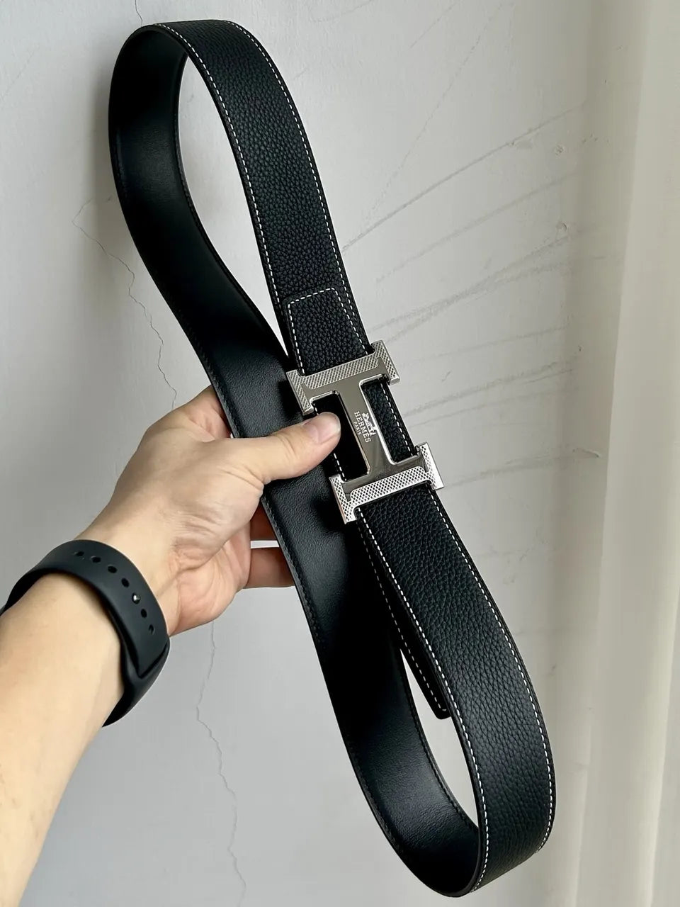 Hermes Black Leather Belt gold silver - Hình 8