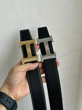 Hermes Black Leather Buckle Set