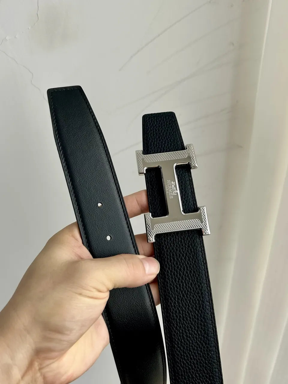 Hermes Black Leather Buckle Set - Hình 2