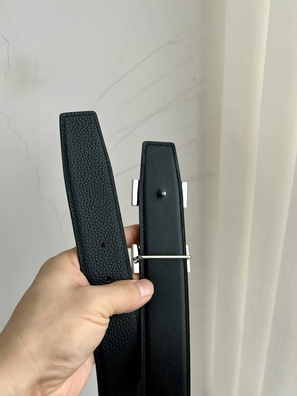 Hermes Black Leather Buckle Set - Hình 3
