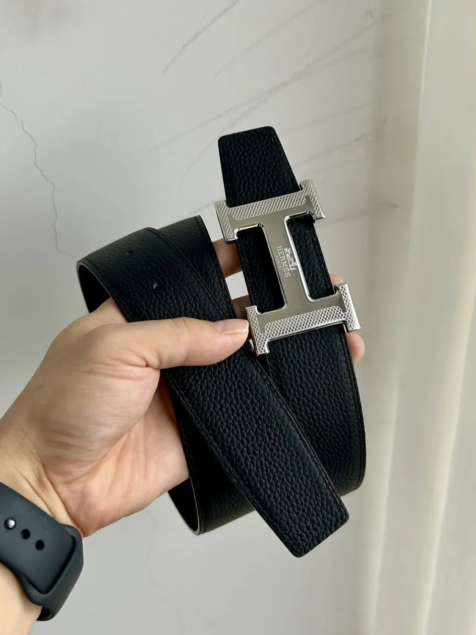 Hermes Black Leather Buckle Set - Hình 4