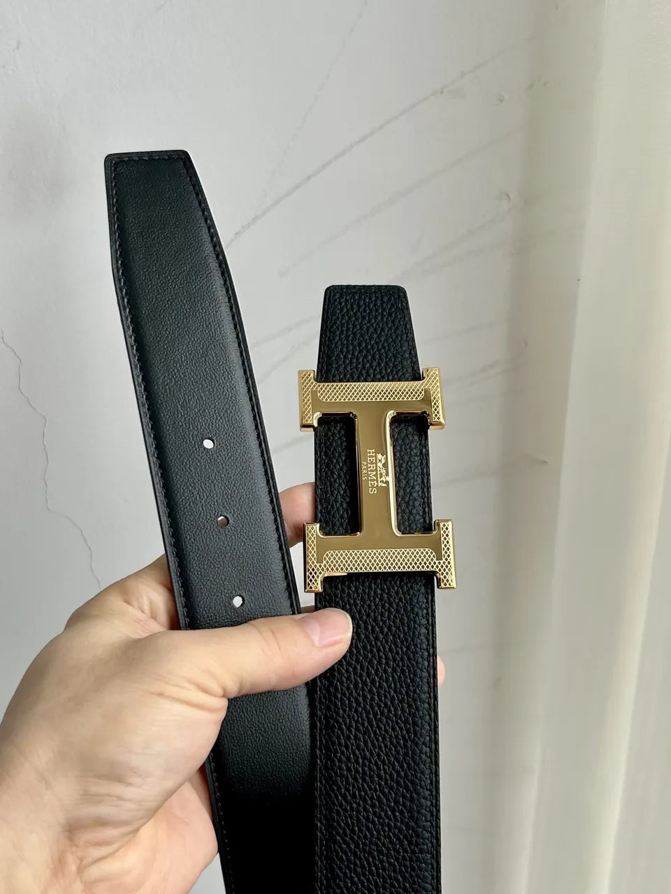 Hermes Black Leather Buckle Set - Hình 6