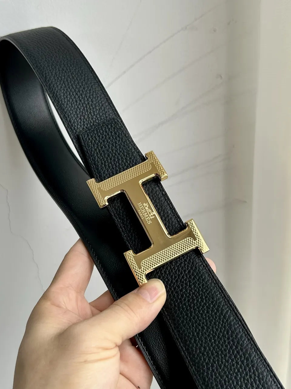 Hermes Black Leather Buckle Set - Hình 7