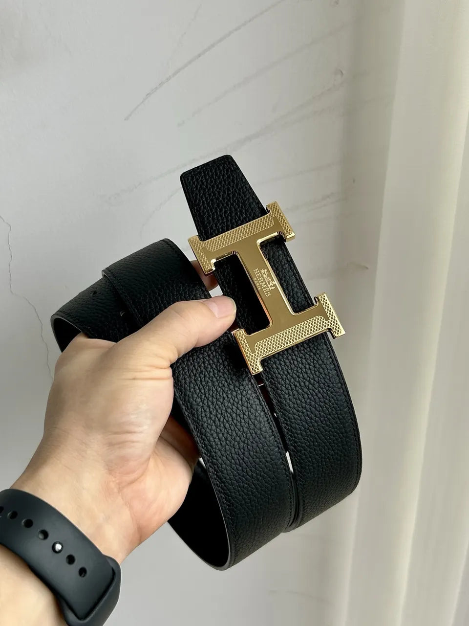 Hermes Black Leather Buckle Set - Hình 8