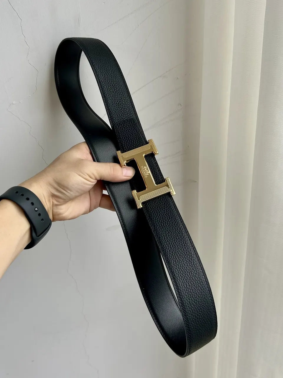 Hermes Black Leather Buckle Set - Hình 9