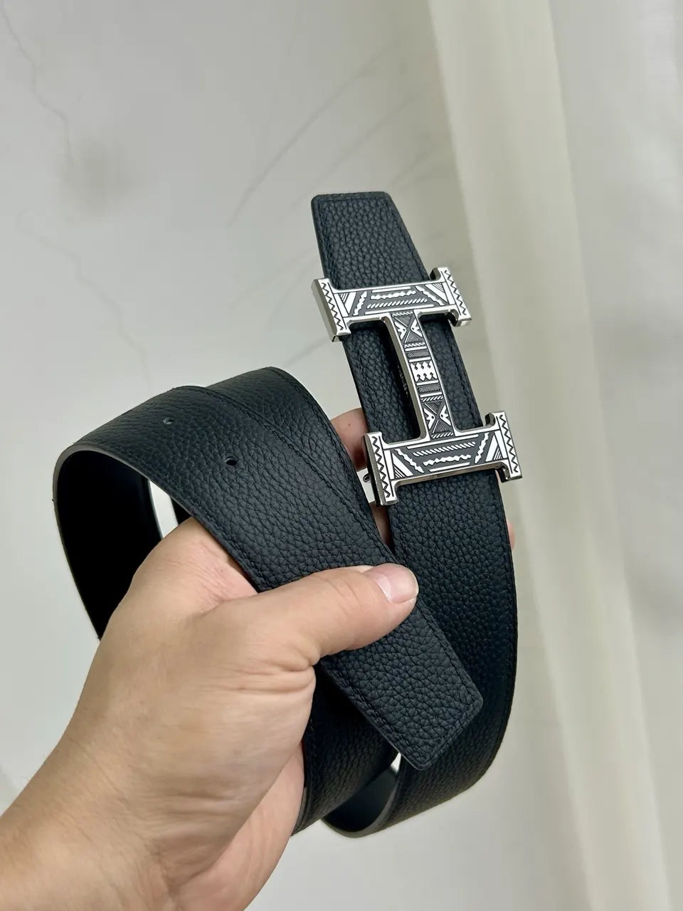 Hermes Etched Buckle Black Belt - Hình 3