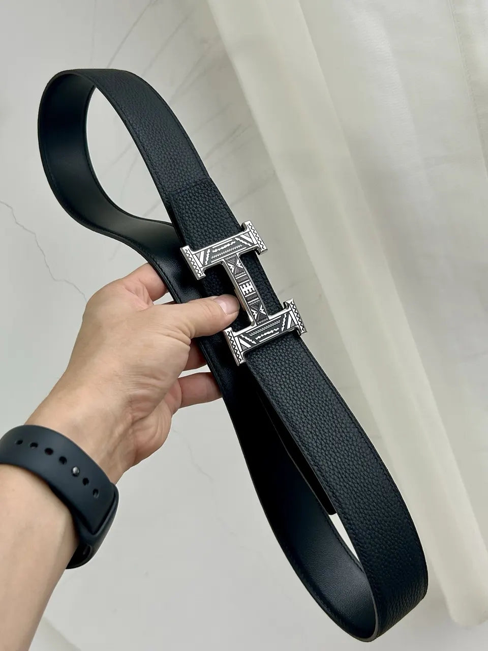 Hermes Etched Buckle Black Belt - Hình 4