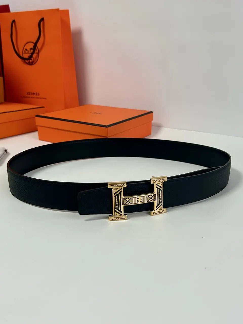 Hermes Etched Buckle Black Belt - Hình 5