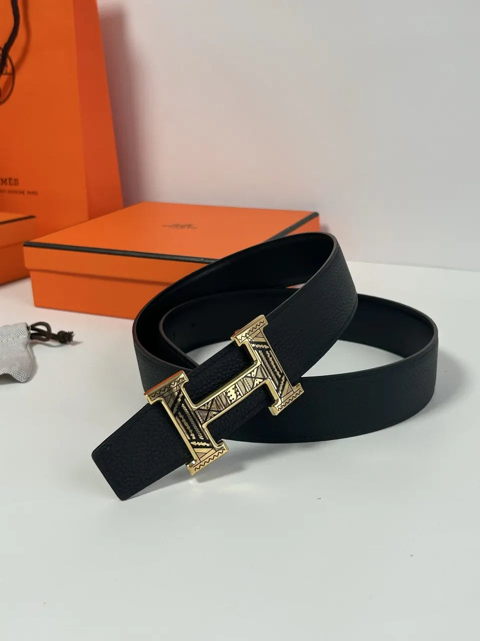 Hermes Etched Buckle Black Belt - Hình 6