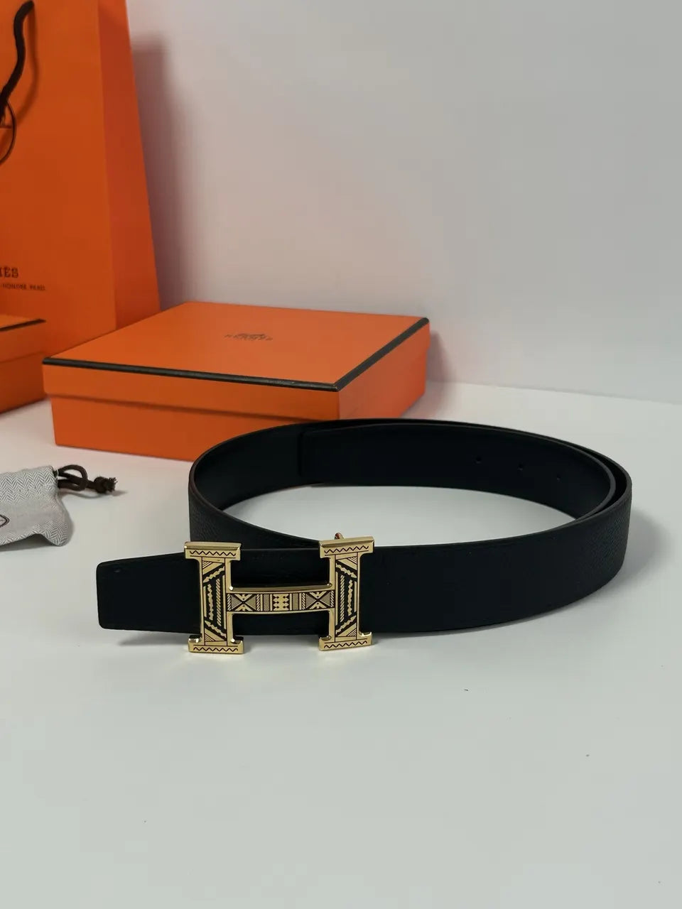 Hermes Etched Buckle Black Belt - Hình 7