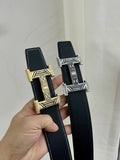 Hermes Black Textured Leather Belt gold