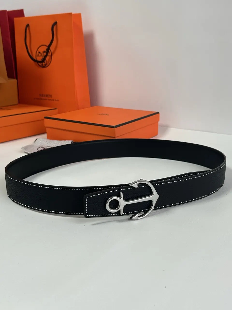 Hermes Anchor Buckle Belt Black - Hình 5