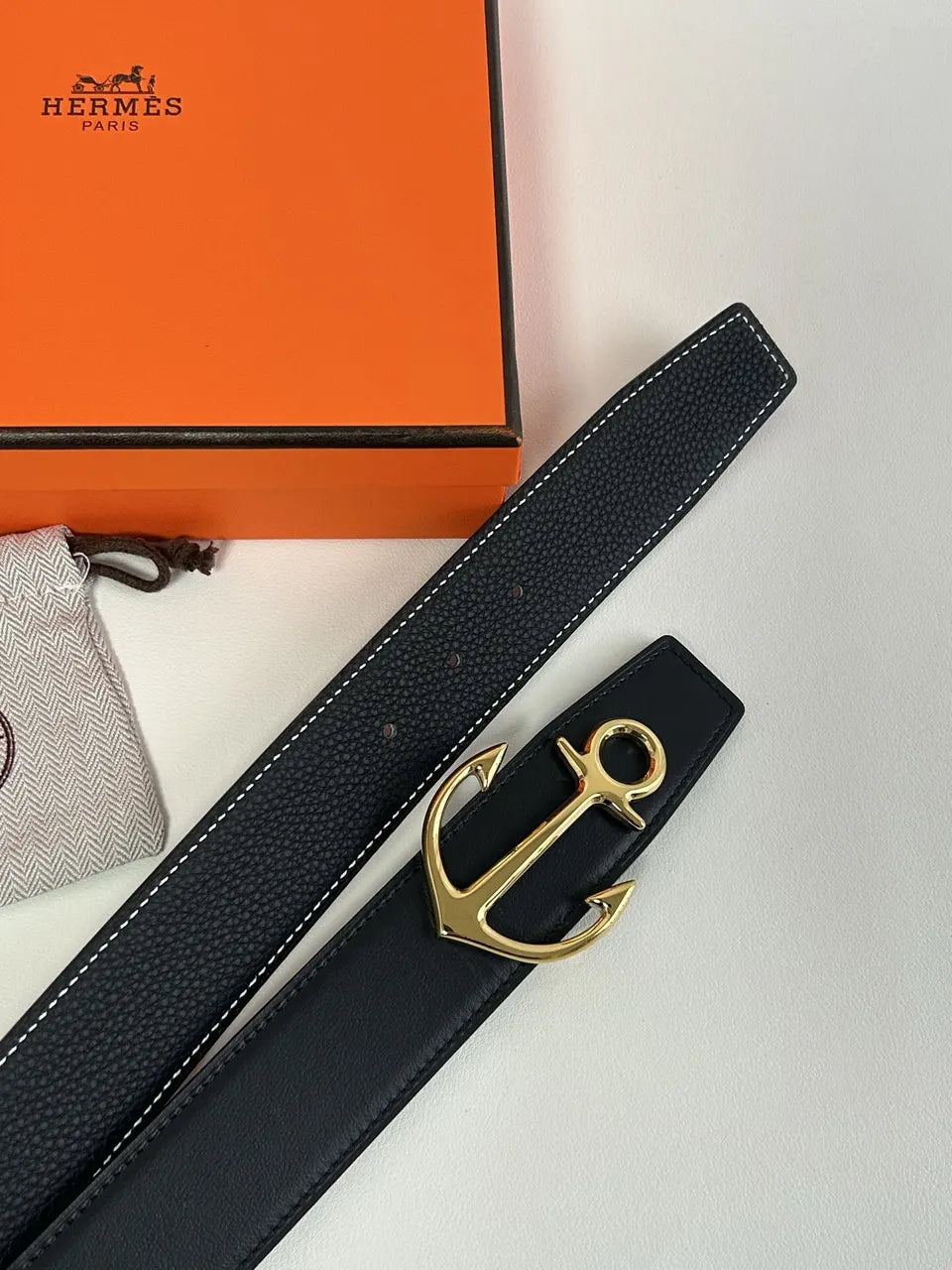Hermes Anchor Buckle Belt Black - Hình 6