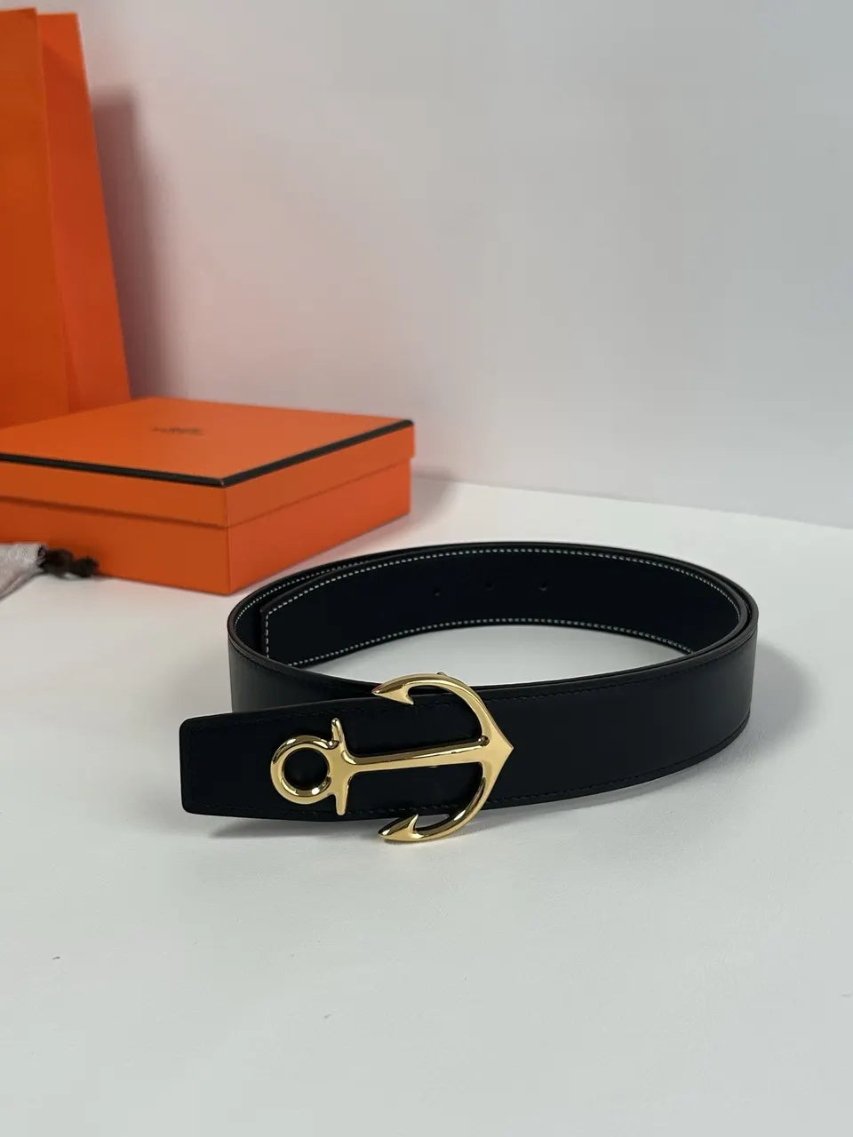Hermes Anchor Buckle Belt Black - Hình 7