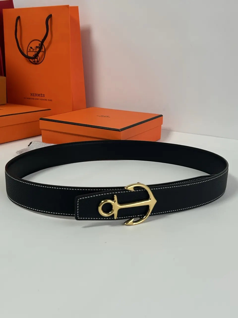 Hermes Anchor Buckle Belt Black - Hình 8