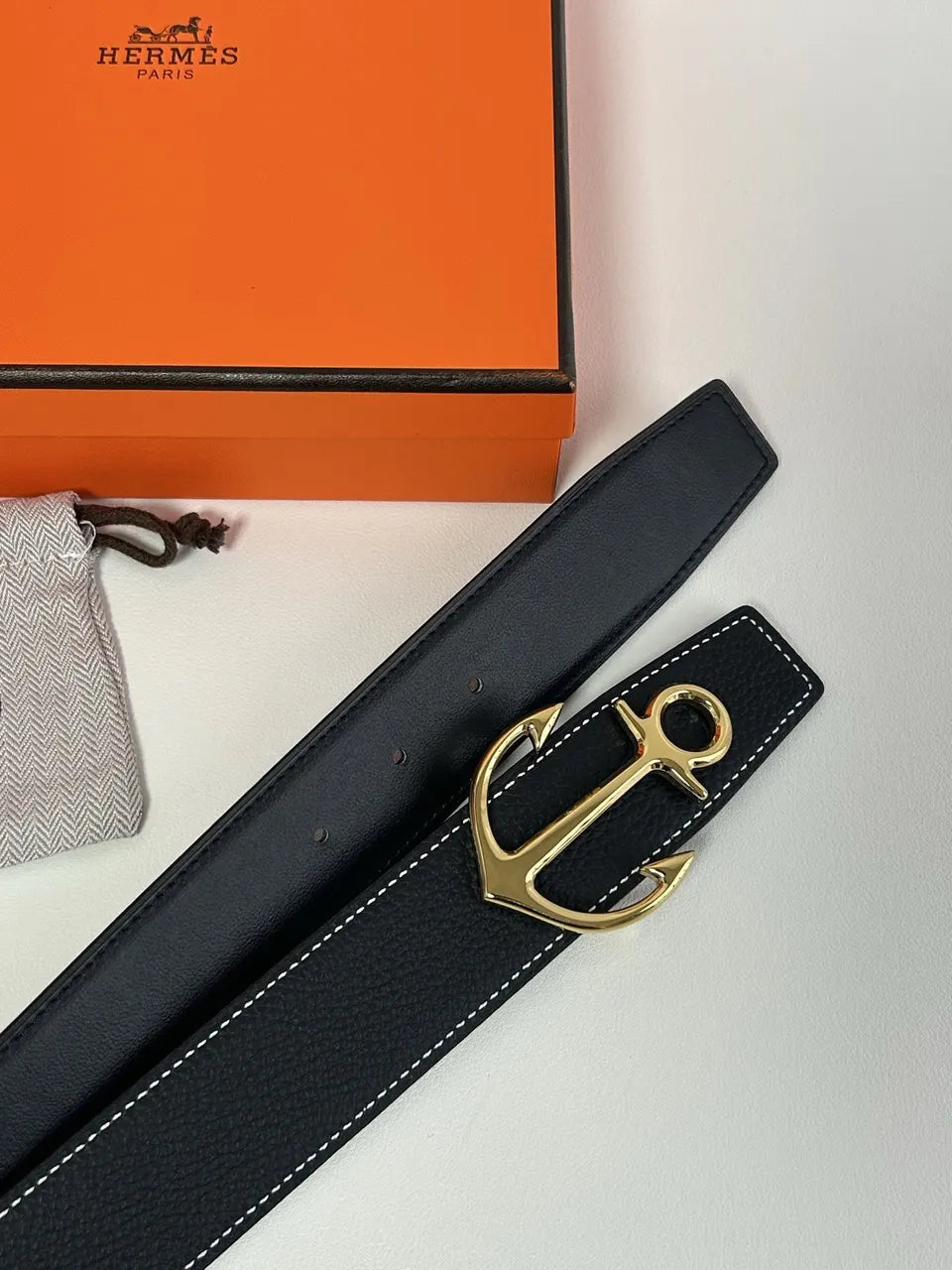 Hermes Anchor Buckle Belt Black - Hình 9