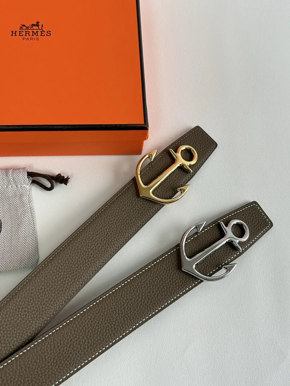 Hermes Taupe Anchor Buckle Belt
