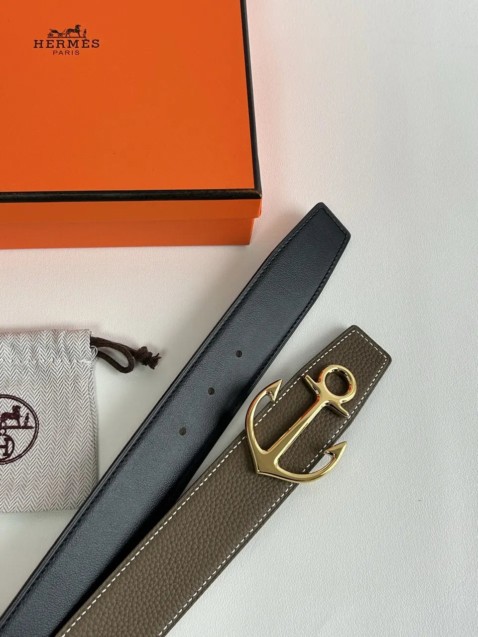 Hermes Taupe Anchor Buckle Belt - Hình 2