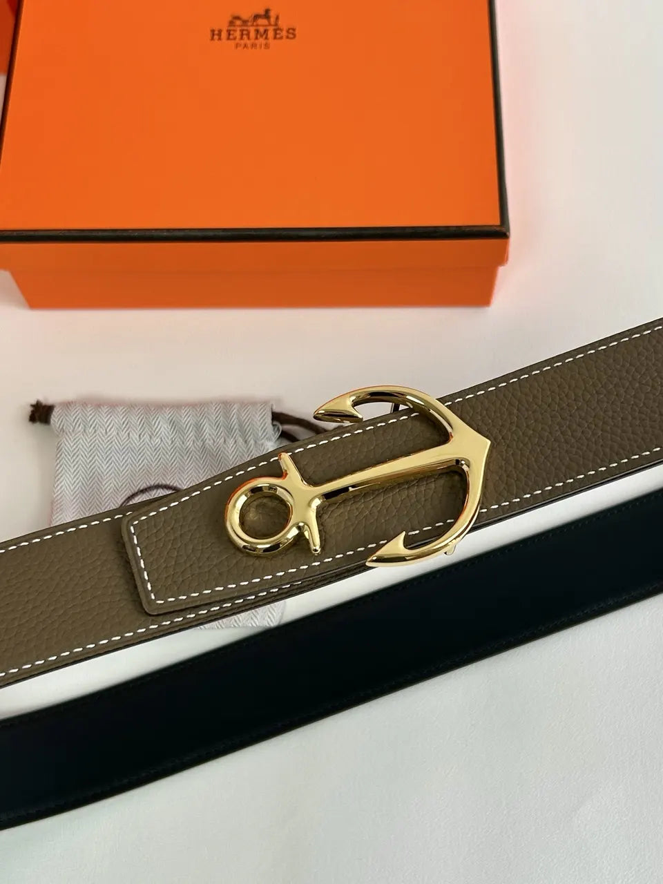 Hermes Taupe Anchor Buckle Belt - Hình 4